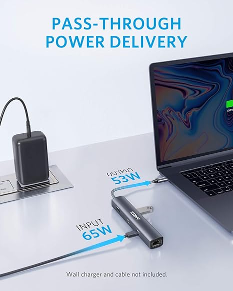 6-in-1 USB C Hub with 65W Power Delivery, 4K HDMI, 1Gbps Ethernet, USB Ports for MacBook Air, iPad Pro, XPS, and More