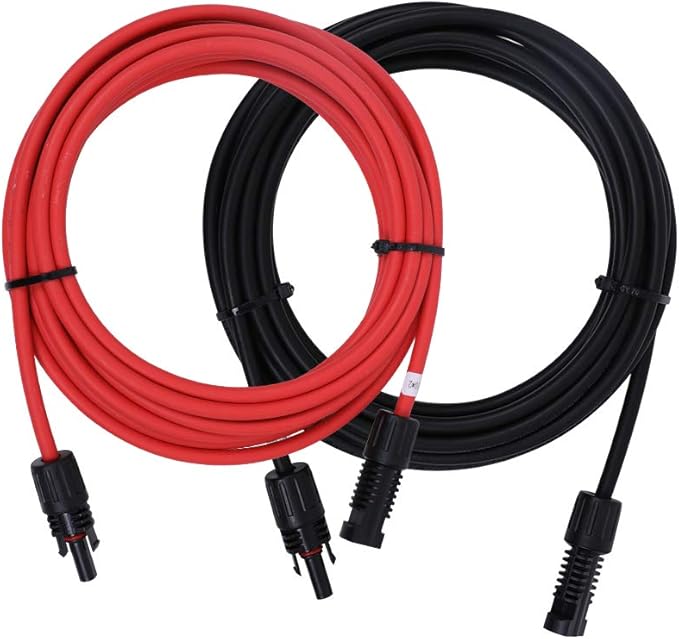 Solar Panel Extension Cable with Male and Female Connectors, 1 Pair (Red and Black)