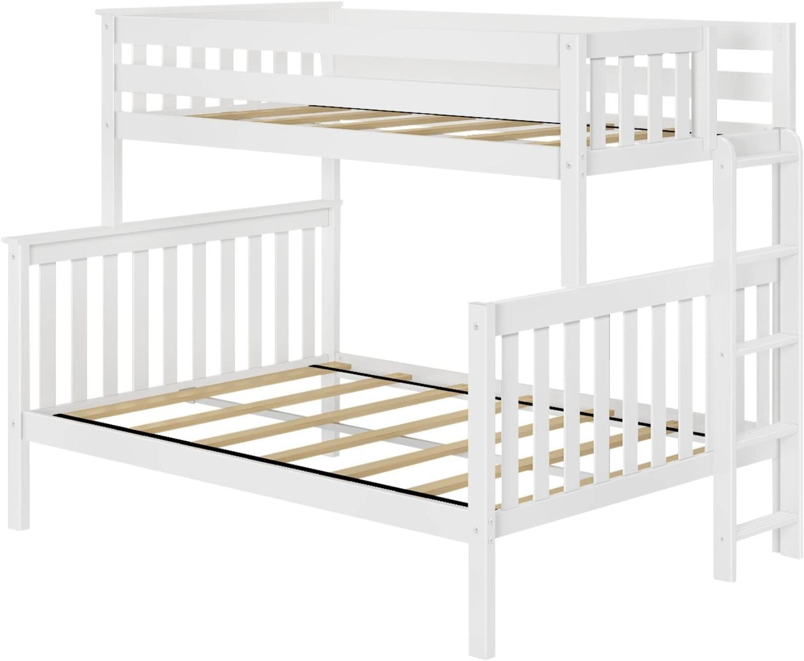 Bunk Bed, Twin-Over-Full Bed Frame for Kids with Ladder on End, White