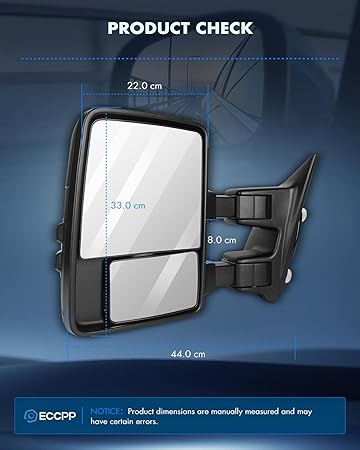 Towing Mirror, Left Driver Side Automotive Mirror with Manual Operation Turn Signal Convex Glass Manual Folding Telescoping for Ford