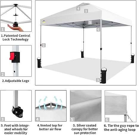 Pop Up Canopy - Beach Tent with One Push Setup - Easy Outdoor Sun Shade