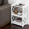 3-Tiers Side Table, Narrow End Table with Storage Shelf, White