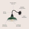 Aurora 1-Light Farmhouse Industrial Indoor/Outdoor Iron LED Gooseneck Arm Outdoor Sconce Metal Bowl Shade Vintage Cottage Rustic Porch Patio Yard Barn, Green