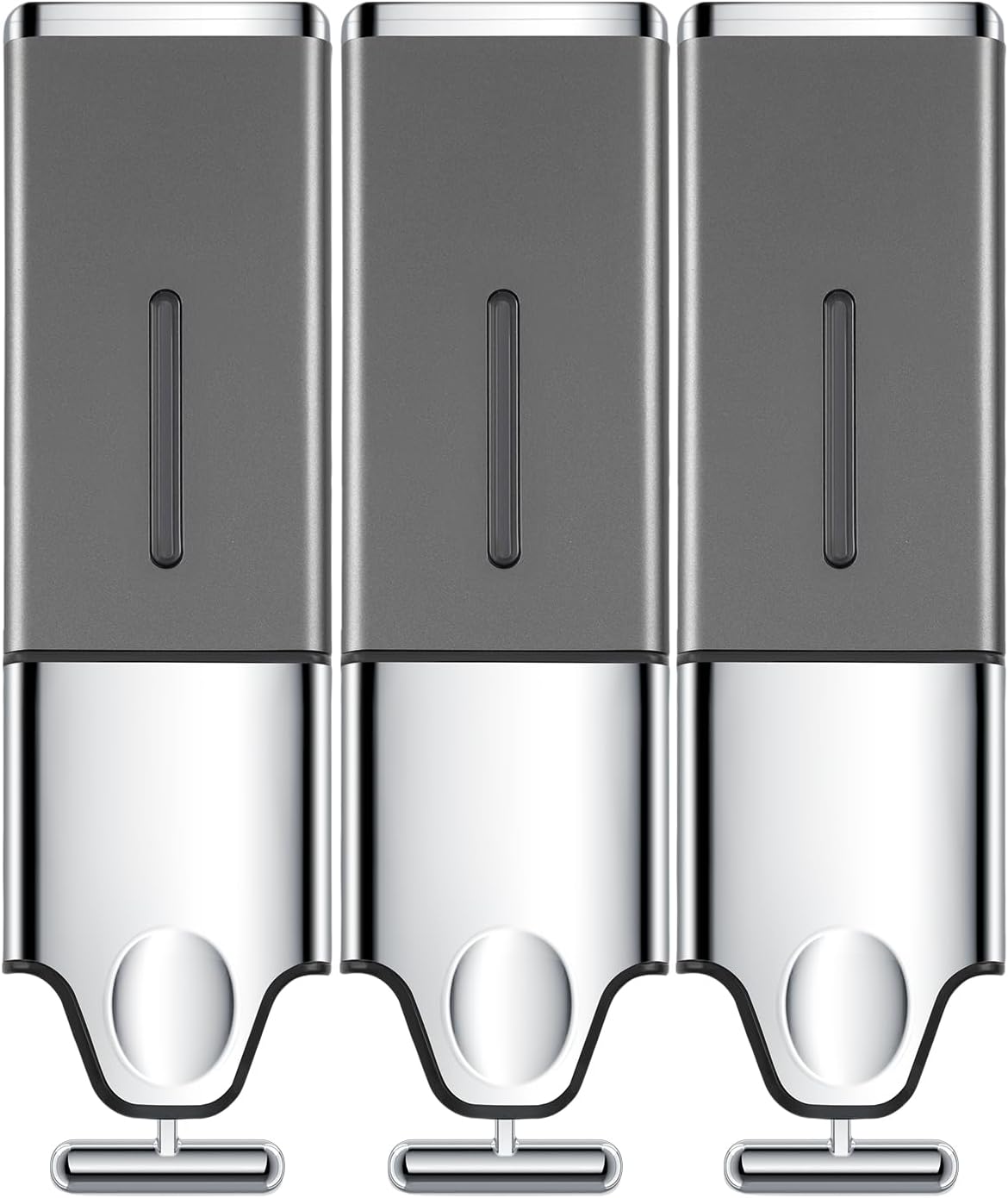 3-in-1 Quadrate Dispensers, No Drilled Wall Mounted Distributor,Hotel,Bathroom,Home (Triple, Grey)