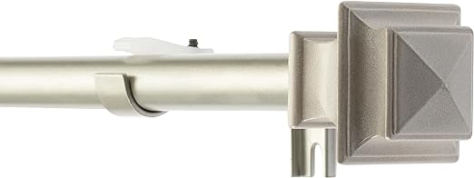 2 Pack Silver Curtain Rods for Window Nickel Drapery Pole with Square Finial Modern Adjustable Heavy Duty