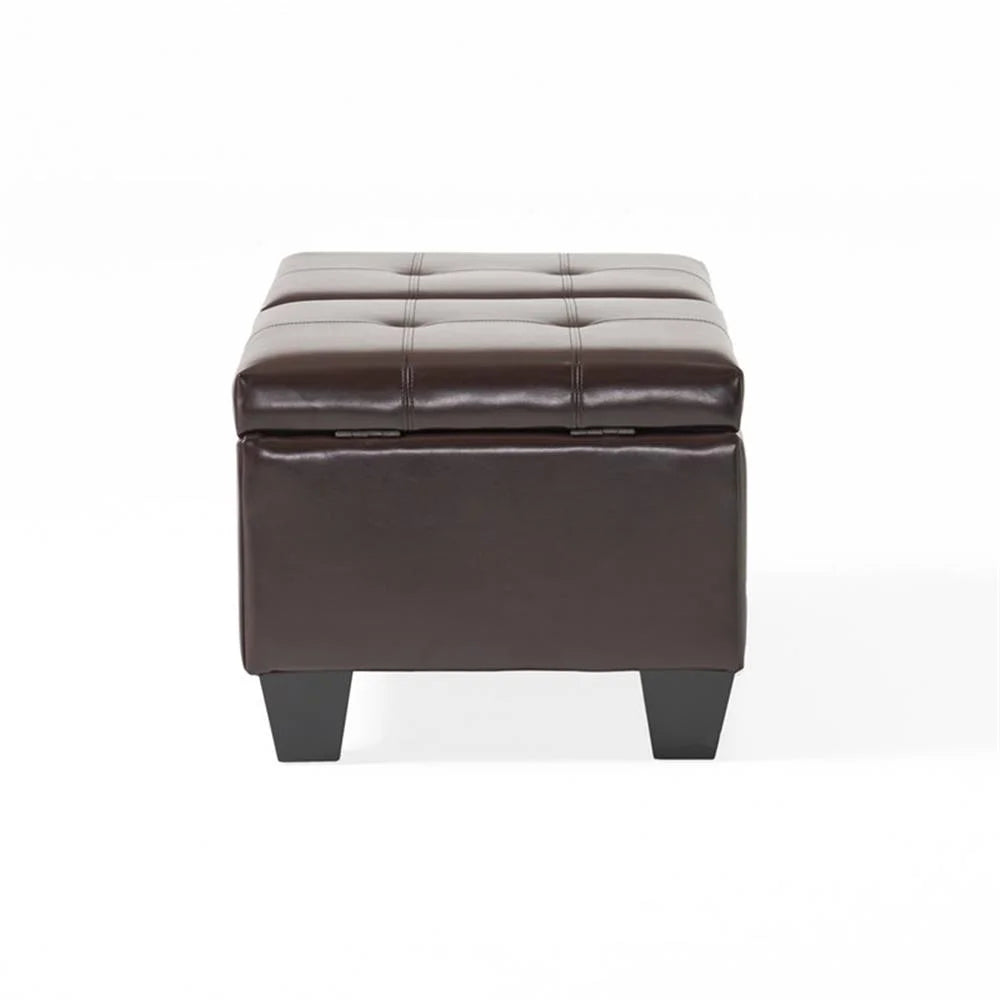 Merrill Double Opening Chocolate Brown Leather Storage Ottoman