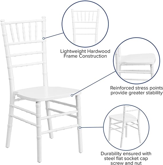 2 Pack HERCULES Series White Wood Chiavari Chair