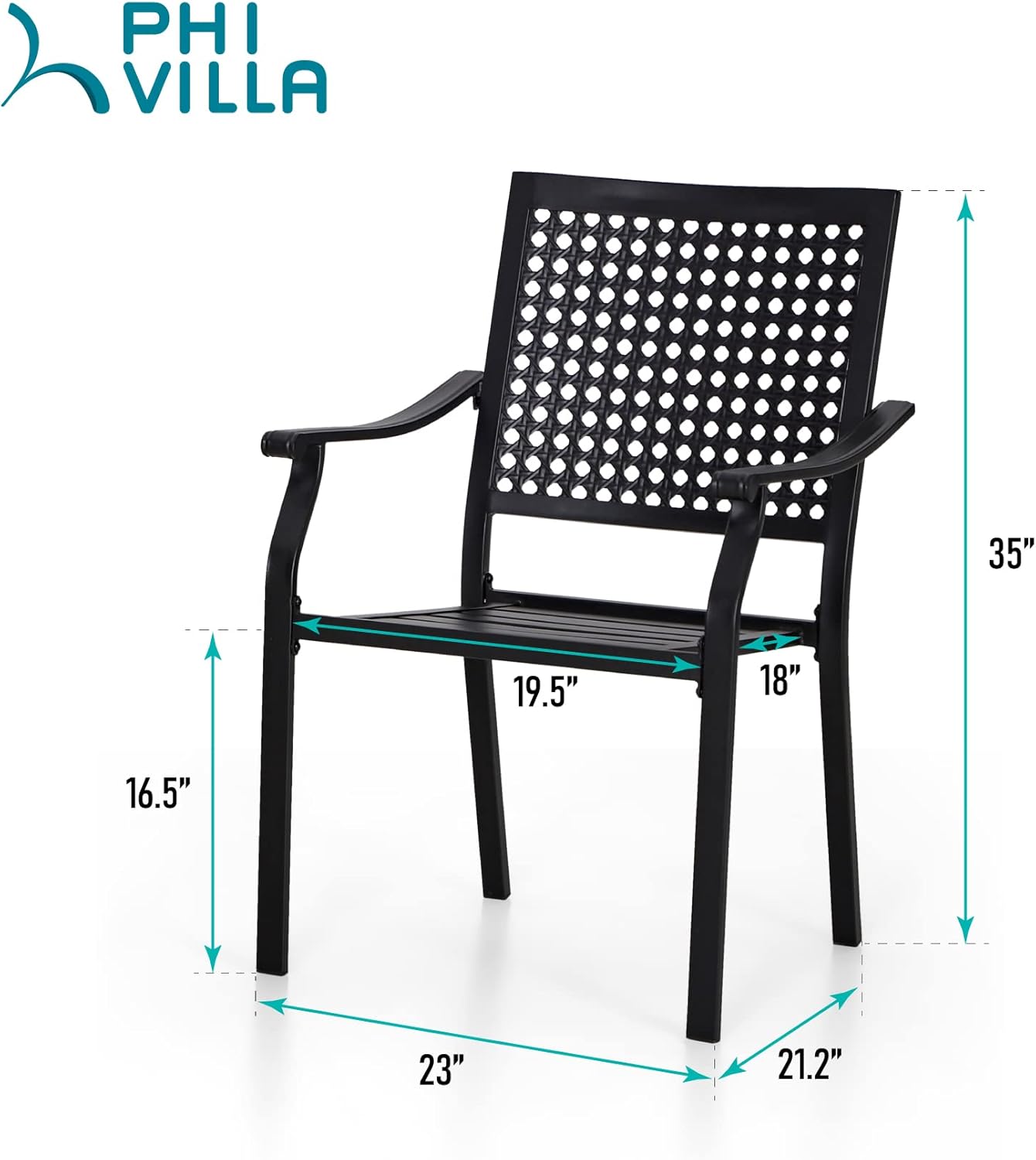 Stackable Metal Outdoor Dining Chair, Set of 2