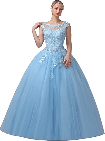 Boat Neck Lace Quinceanera Dresses Prom Princess Ball Gown