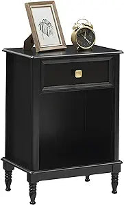 Black Night Stand Bedside Table End Table with Drawer and Storage Shelf, Wood Nightstand for Bedroom Office Living Room Sofa, Easy Assembly