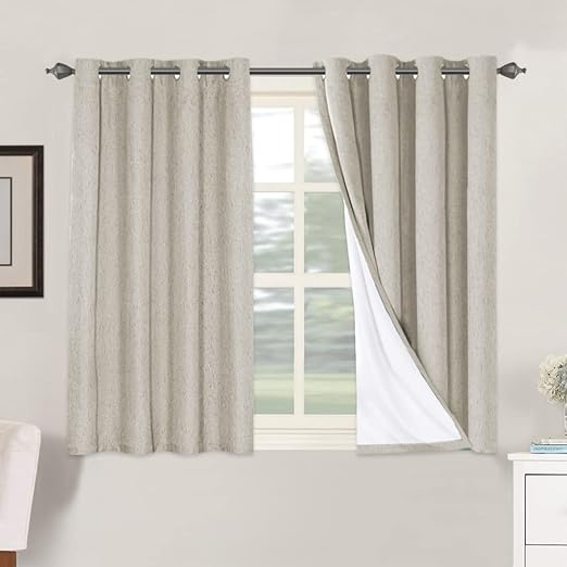 Blackout Curtains Thermal Insulated Linen Textured Heat 2 Panel Sets, Cobblestone