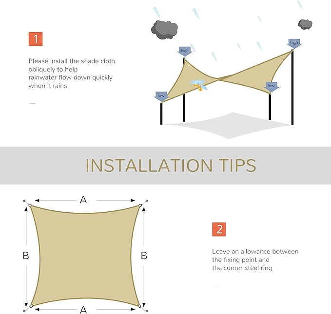 Sun Shade Sail Canopy Outdoor Shade Sail Cloth for Patio Deck Yard with D-Rings and Rope Included, Sand
