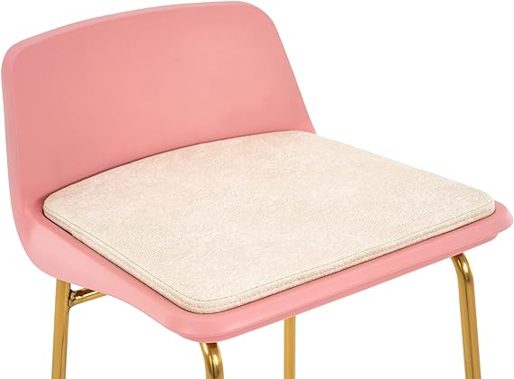 Bar Stools PP Seat Retro PU Leather Cushion Barstools with Low Back, Armless Bar Height Chairs for Kitchen Dining Cafe with Gold Legs, Cream and Pink (Set of 2)