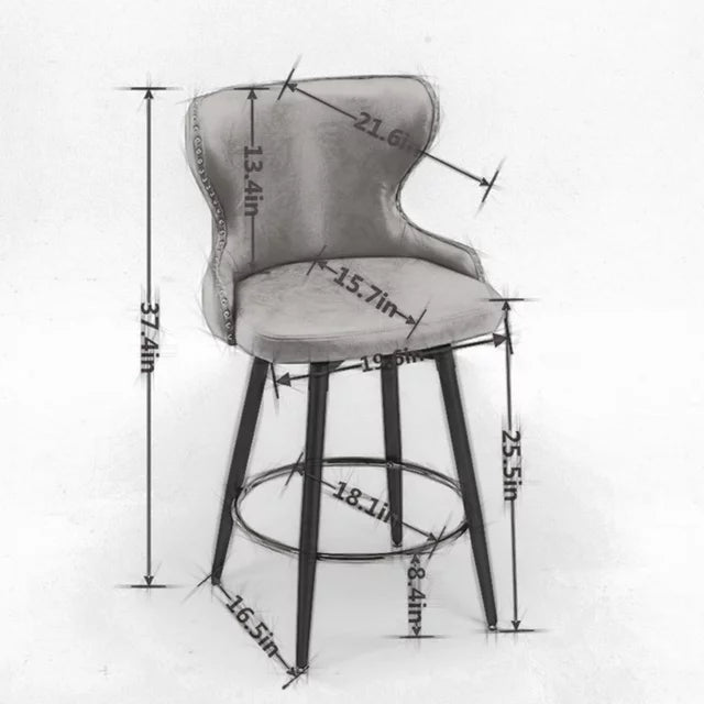 180° Swivel Bar Stools Set of 2, Modern Leathaire Fabric Bar Chairs with Wingback and Footrest, Counter Stool with Nailhead Trim and Metal Base, for Kitchen Island Restaurant Pub Counter, Orange