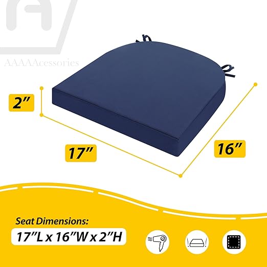 Outdoor Seat Cushions for Chairs, Waterproof, Fade-Resistant Patio Furniture Replacement Cushions, Set of 4, Navy Blue