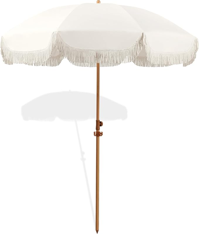 Fringe Beach Umbrella in Cream