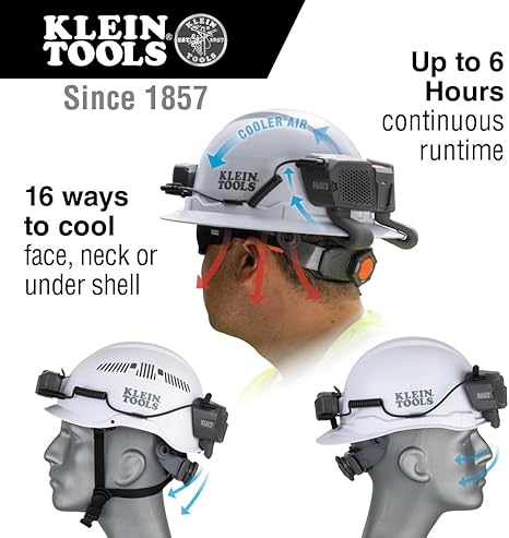 Portable Cooling Fan for Hard Hats and Safety Helmets, Powered by USB Rechargeable Battery to Cool Head, Neck, and Face