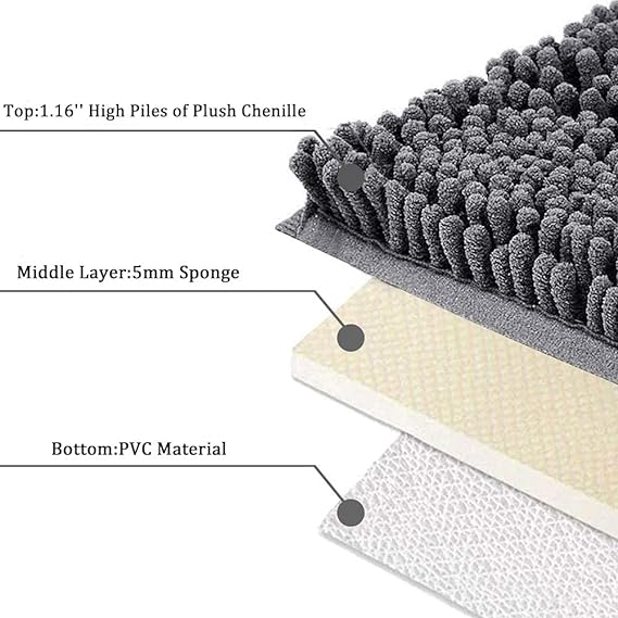Bathroom Rug 32"×20", Non-Slip Bath Mat, Soft Cozy Shaggy Durable Thick Chenille Rugs for Bathroom,Easier to Dry, Plush Bathtubs, Rain Showers and Under The Sink (Dark Grey)