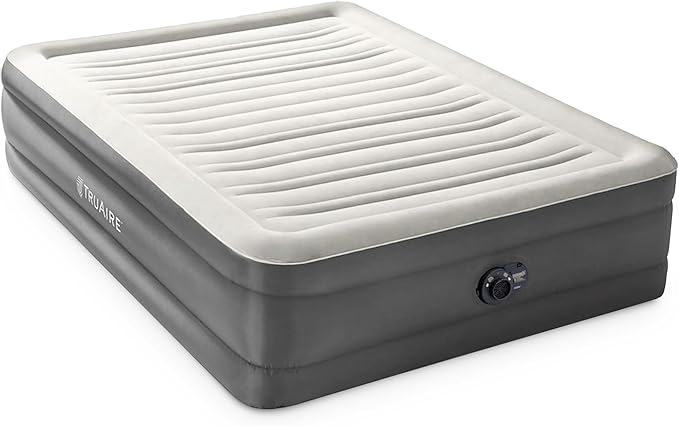 TruAire Luxury Queen Sized Air Mattress Airbed with Built-in Air Pump and Carrying Storage Bag, Gray