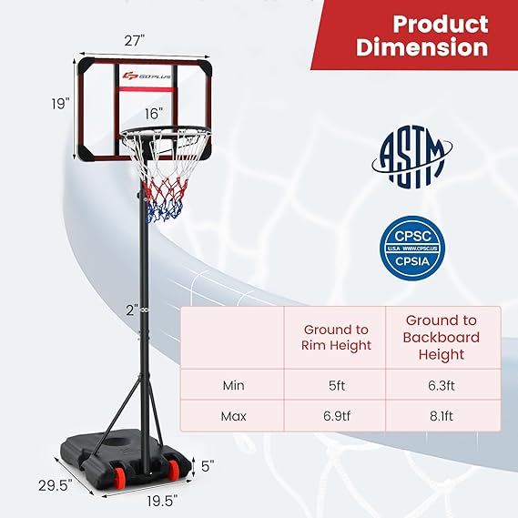 Basketball Hoop Outdoor, Height Adjustable