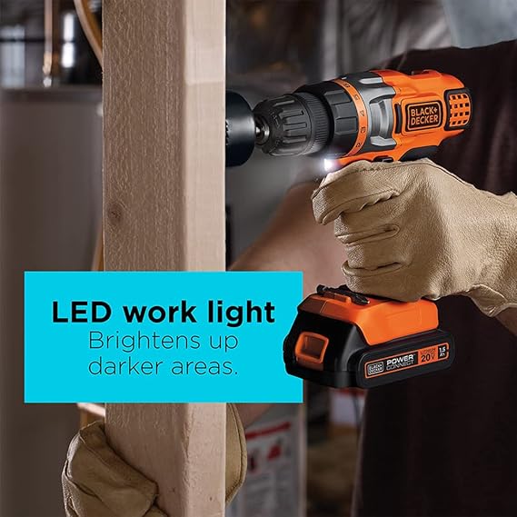 20V MAX Cordless Drill Driver with Battery and Charger, LED Work Light