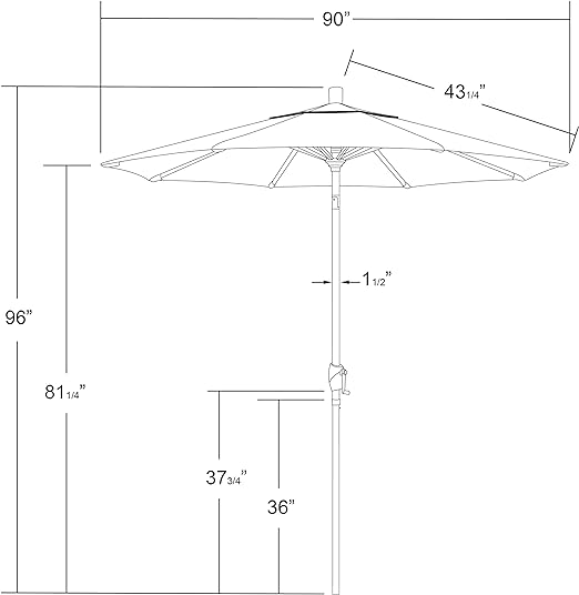 Round Aluminum Market Umbrella, Crank Lift, Push Button Tilt, White Pole, Navy Blue Olefin