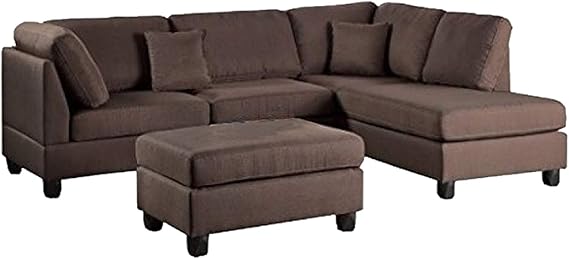 Benzara Linen Fabric Sectional Sofa with Ottoman- Brown SHOWROOM ITEM