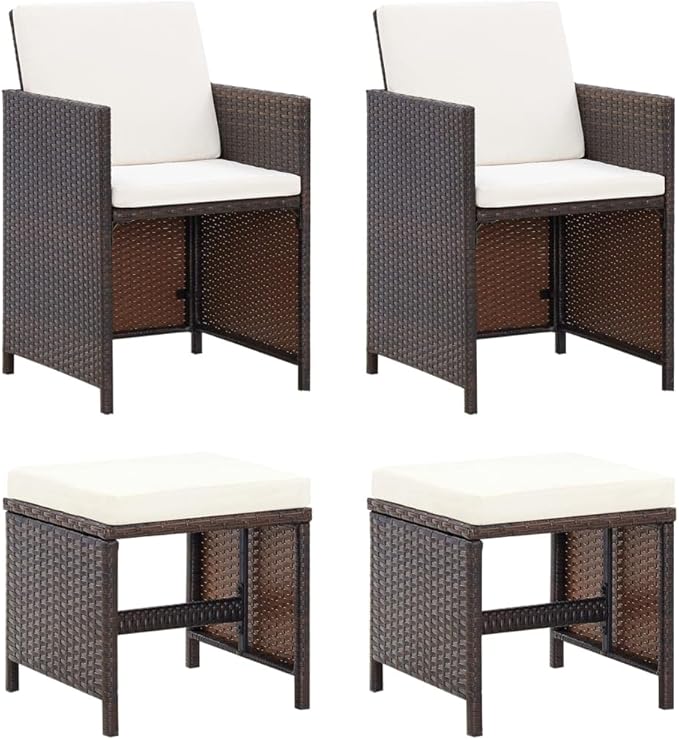 4 Piece Patio Chair and Stool Set Poly Rattan SHOWROOM ITEM
