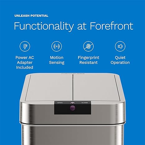 Automatic Trash Can for Kitchen - Stainless Steel Garbage Can with No Touch Motion Sensor Butterfly Lid and Infrared Technology with AC Power Adapter
