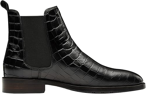 Crocodile Print Leather Business Casual Slip On Mens Formal Dress Boots