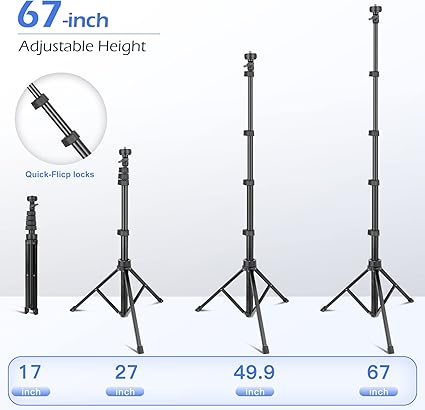 Phone-Tripod, Extendable Cell Phone Tripod Stand & Selfie Stick with Wireless Remote and Phone Holder, Compatible with iPhone Android Phone, Camera
