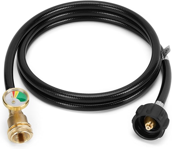 Propane Tank Extension Hose with Gauge, Propane Hose Extension, Propane Tank Adapter Hose for Gas Grill, Heater and Propane Appliances, Acme to Male QCC/POL Fittings