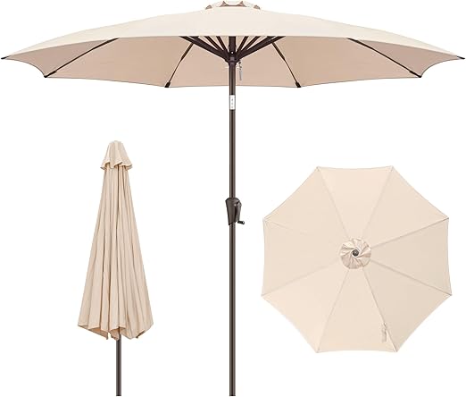 Outdoor Market Patio Table Umbrella with Fiberglass Rib Tips and Tilt, Beige