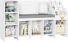 Kids Bookshelf with Reading Nook, Seat Cushion, Adjustable Shelf, Storage Bench, Book Rack