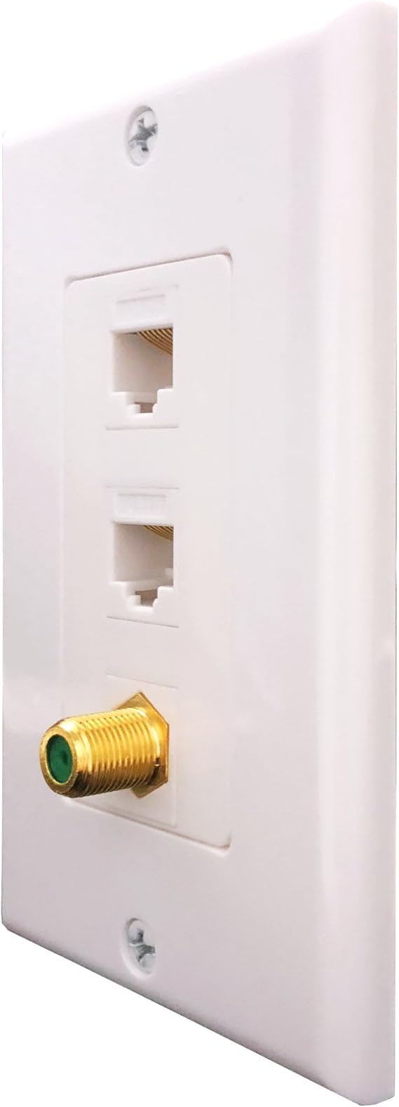 Cat6 Coax 1 Gang Wall Plate, 2 x Cat6 Female to Female RJ45 Ethernet,1 x 3Ghz Brass Plated with Gold F81 Coax