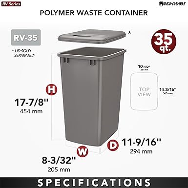 Polymer Replacement Trash Bin Recycle Waste Garbage Container for Kitchen Cabinet Pullouts, Silver, 2 Pack,