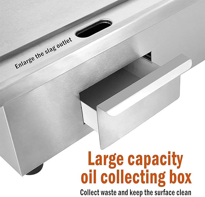110V Commercial Electric Countertop Griddle Stainless Steel BBQ Flat Top Grill Hot Plate, Adjustable Thermostatic Control 122°F-572°F, Stainless Steel Restaurant Grill for Kitchen