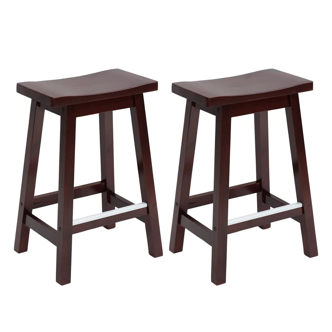 Bar Stools Set of 2 for Kitchen Counter Solid Wooden Saddle Stools Home Furniture Barstool, Brown