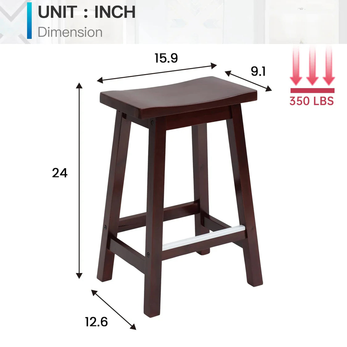 Bar Stools Set of 2 for Kitchen Counter Solid Wooden Saddle Stools Home Furniture Barstool, Brown