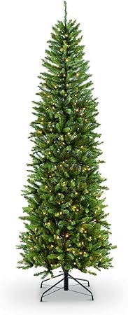 Pre-Lit Fraser Fir Pencil Artificial Christmas Tree with 350 UL Listed Clear Lights, Green