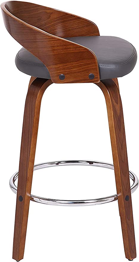 26" Counter Height Swivel Grey Faux Leather and Walnut Wood