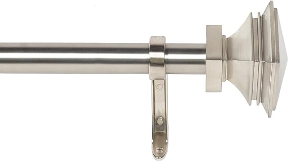 1 Inch Adjustable Satin Silver Curtain Rod for Windows & Doors Curtains with Square Finials & Brackets Set