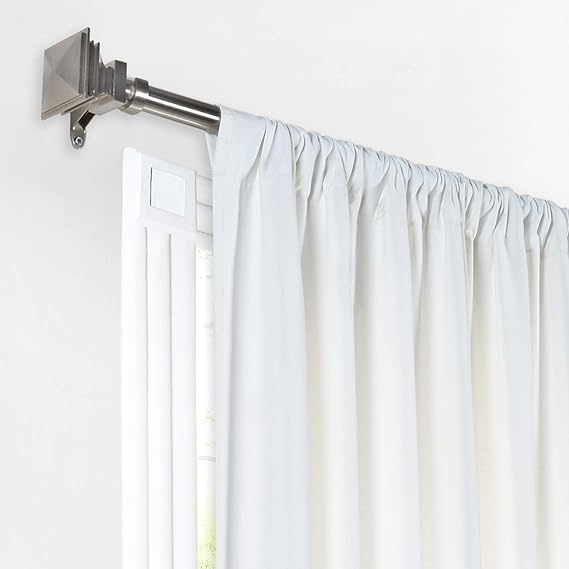 1 Inch Adjustable Satin Silver Curtain Rod for Windows & Doors Curtains with Square Finials & Brackets Set