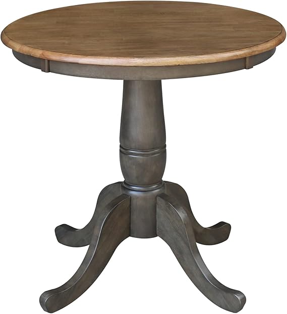 Hickory/Washed Coal Round Traditional Dining Table, Wood with Washed Coal Wood Pedestal Base