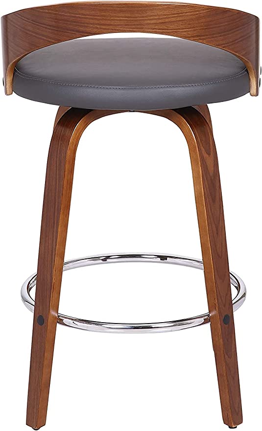 26" Counter Height Swivel Grey Faux Leather and Walnut Wood