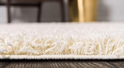 Solid Shag Collection Area Rug 9' x 12' Pure Ivory