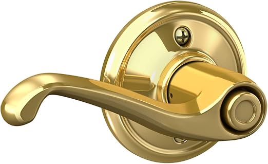 Flair Door Lever, Bed & Bath Privacy Lock, Bright Brass