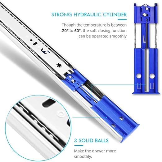 10 Pairs of 16 Inch Hardware 3-Section Soft Close Full Extension Ball Bearing Side Mount Drawer Slides, 100 LB Capacity Drawer Slide