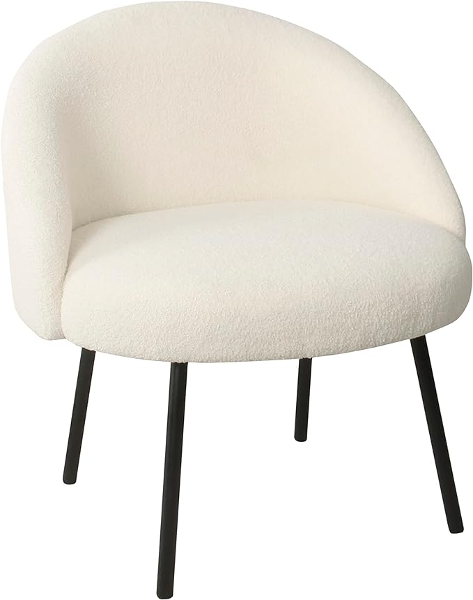 Modern Sherpa Accent Chair, Wood, Light Cream