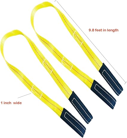 2 Pack Tree Saver, Lift Sling Straps with Reinforced Loops Vehicle Winch Strap 8000 Pound Breaking Strength, Yellow